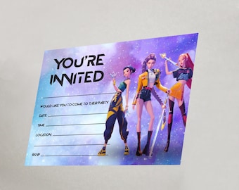 K Pop Demon hunters birthday party invites children kids boys girls - come with envelopes