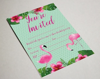 Flamingo birthday party invitations kids invites girls pink flamingos pretty