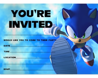 Sonic party invitations Sonic invites birthday party games Sonic the hedgehog - With or without envelopes