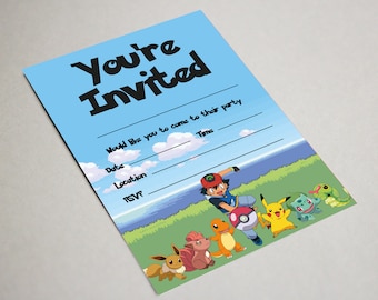 POKEMON THEME BIRTHDAY party invitations pokemon invites children boys kids