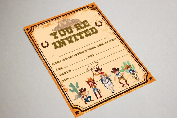 Cowboy Party Invites Kids Birthday Party Invitations Cowgirl | Etsy
