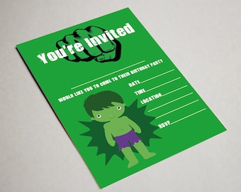 THE HULK THEME birthday party invitations superhero invites children boys kids