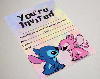 Stitch and Angel theme Party Invites Kids Birthday Party Invitations - Stitch Theme Invites