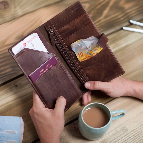 Personalised Vintage Leather Travel Document & Passport Holder