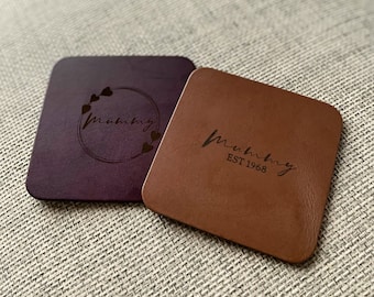 Personalised Leather Coaster Set Personalised Home Decor