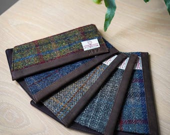 Personalised Harris Tweed and Leather Glasses Slip Wedding Gift for Him Or Her