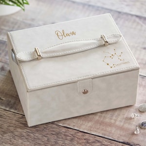 Grande boîte à bijoux personnalisée signe du zodiaque, cadeau de fête des mères idéal pour maman ou grand-mère