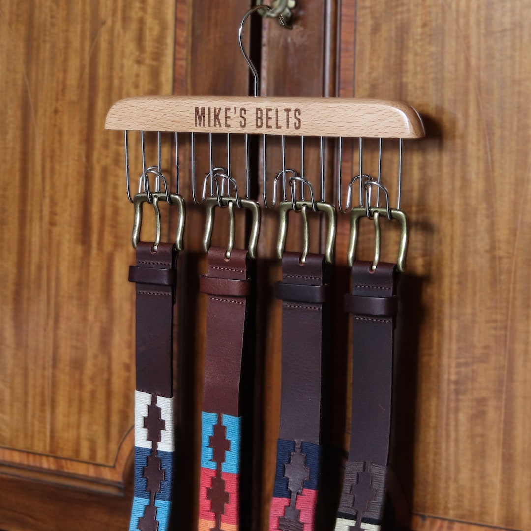 Personalised Wooden Belt Rack Hanger Organiser Etsy UK
