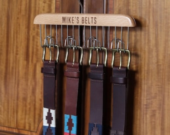 Personalised Wooden Belt Rack Hanger Organiser