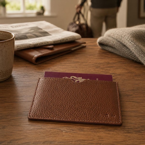 Personalised Premium Pebble Grain Leather Single Passport Sleeve Father's Day Gift For Him