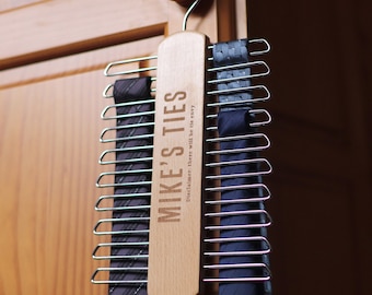 Personalised Wooden Tie Rack Hanger