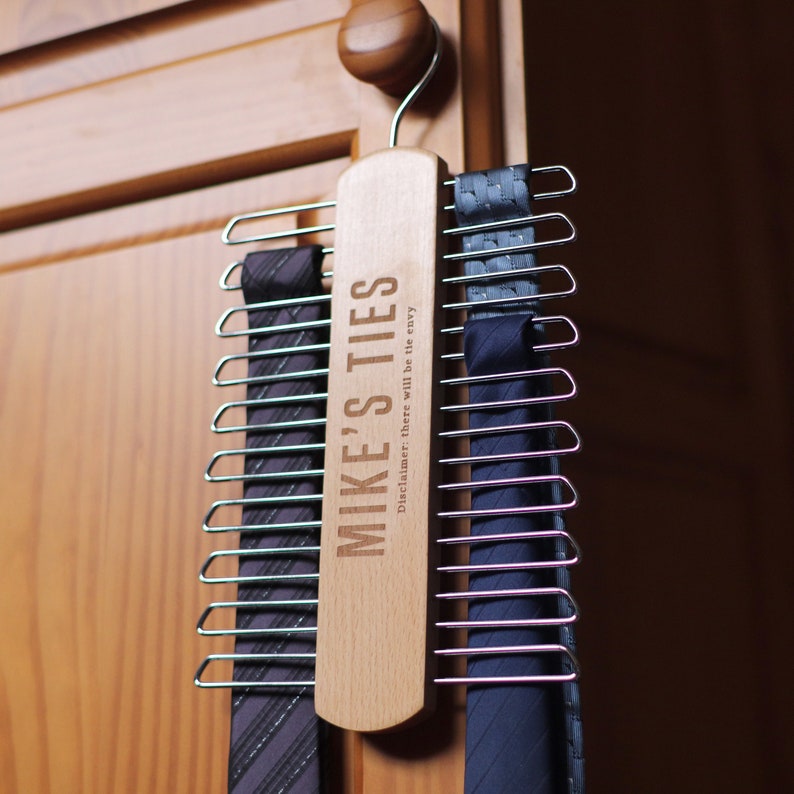 Personalised Wooden Tie Rack Hanger image 1