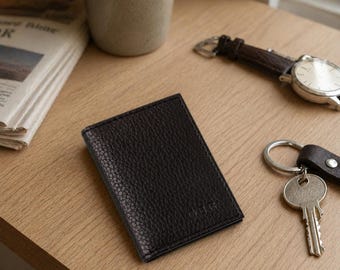 Personalised Bi Fold Card Holder In Pebble Grain Leather