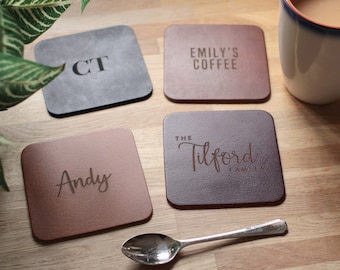 Personalised Recycled Vintage Leather Set Of Coasters