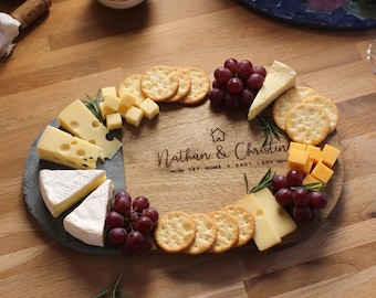 Personalised New Home Mango Wood And Slate Cheese Board – Housewarming Gift