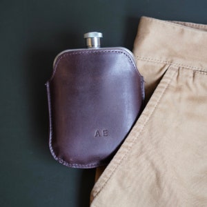 Personalised copper hip flask with leather sleeve image 5