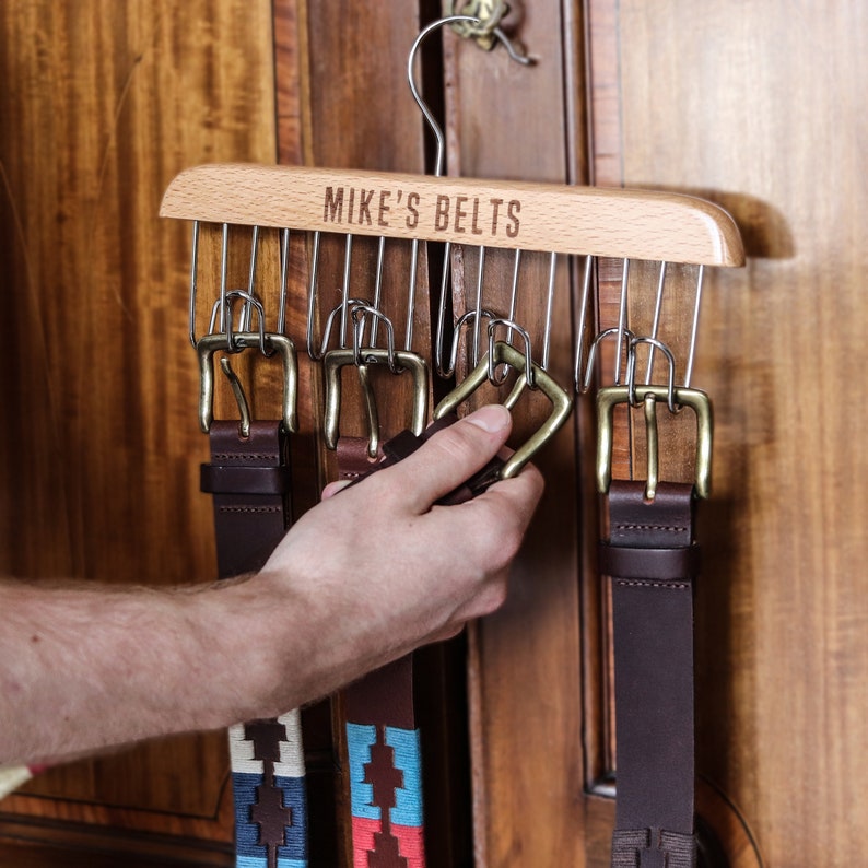 Personalised Wooden Belt Rack Hanger Organiser Etsy