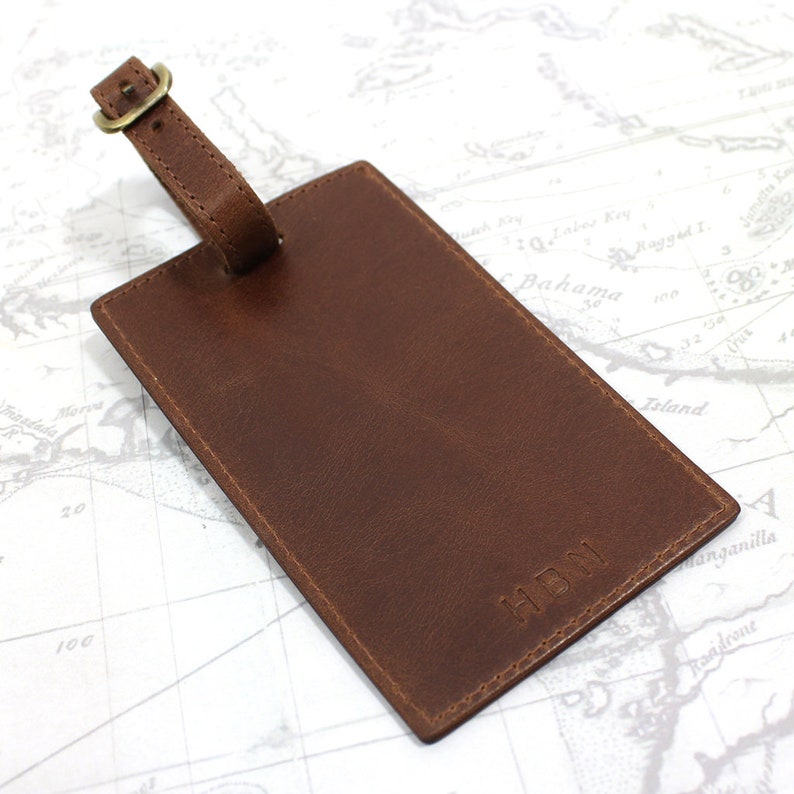 Personalised Vintage Leather Luggage Suitcase Tag image 8