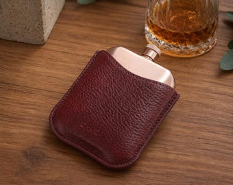 Copper Hip Flask with Leather Sleeve: Personalised Gift