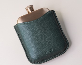 Personalised Copper Flask With Premium Pebble Grain Leather Sleeve
