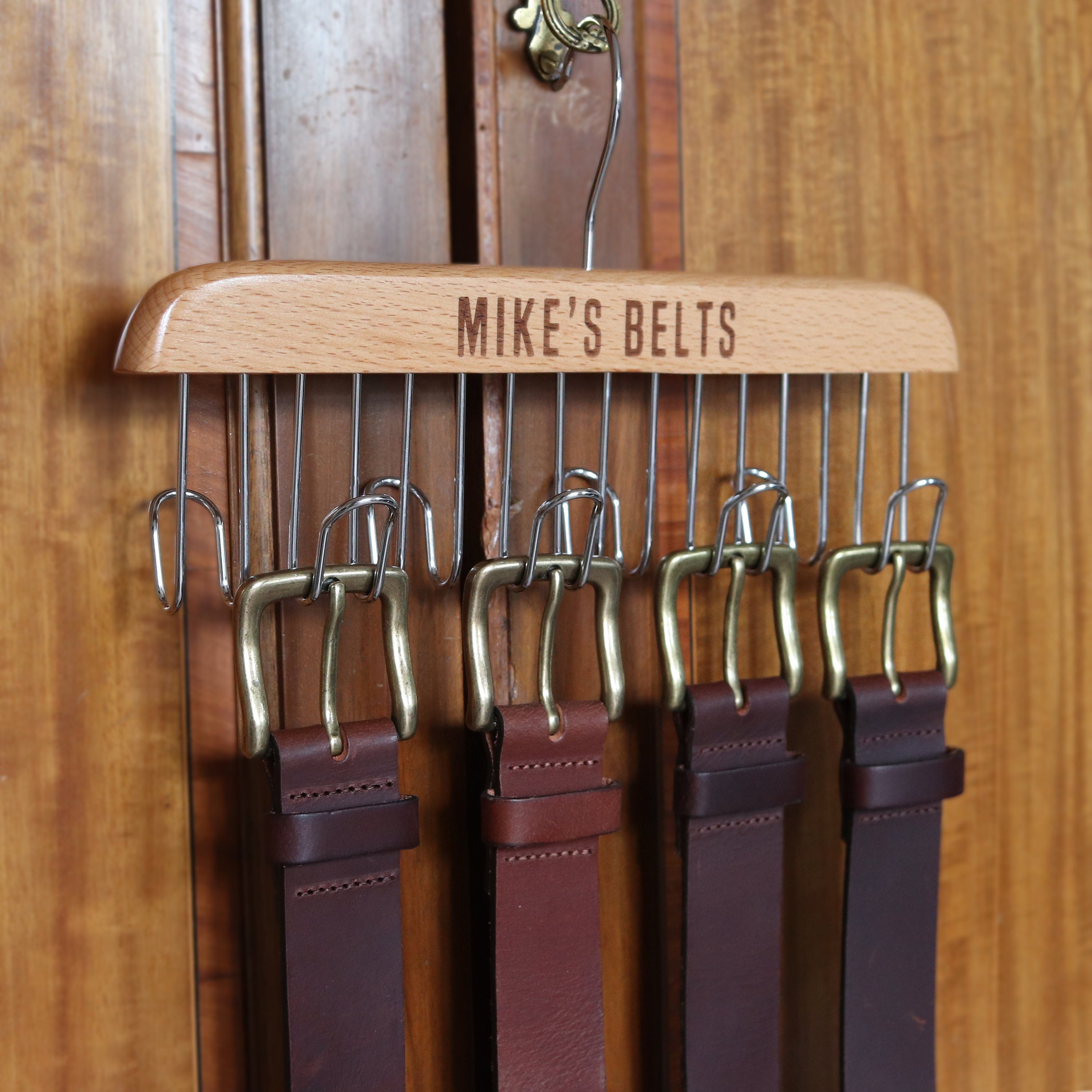 Personalised Wooden Belt Rack Hanger Organiser Etsy