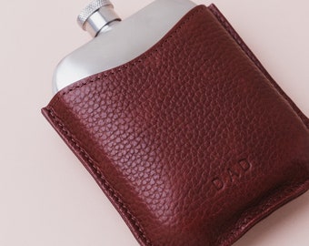 Personalized Steel Flask with Leather Sleeve