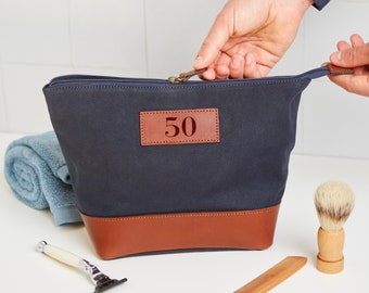 50th Birthday Canvas and Leather Washbag | 50th Birthday Present | Milestone Birthday | Birthday Gift for Him | Birthday present for her