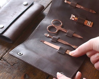 Personalised Vintage Leather Grooming Manicure Kit