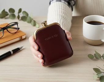 Personalised Copper Hip Flask with Engraved Leather Sleeve – Custom Logo & Corporate Gift