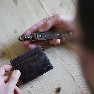 Set porta carte e portachiavi in pelle personalizzati / Regalo perfetto per la festa del papà, ottimo regalo per papà o nonno