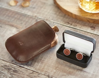 Personalised Copper Hip Flask And Cufflink Set