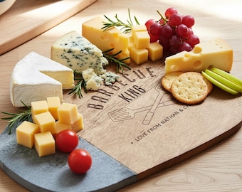 Personalised ‘Barbecue King’ Mango Wood And Slate Cheese Board