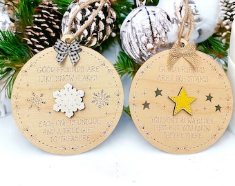 adorno de amistad, adorno de amigo, adornos de Navidad de amigo, regalos de amigo, adorno de copo de nieve de amigo, adorno de estrella de amigo