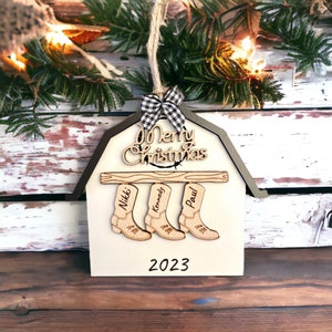 Cowboy boot family ornament, farmhouse ornament, family ornaments, personalized family ornament, country Christmas ornament
