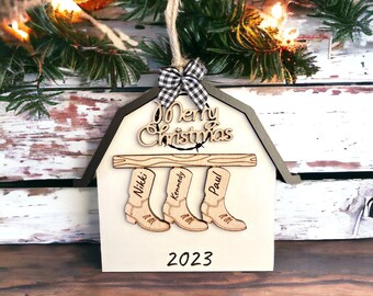 Cowboy boot family ornament, farmhouse ornament, family ornaments, personalized family ornament, country Christmas ornament