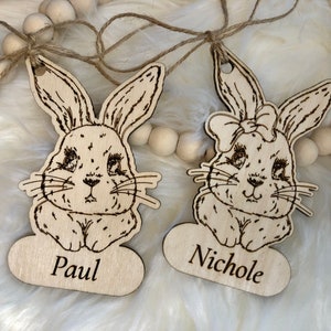 Personalized Easter bunny tag, Easter basket name tag, Easter basket tag, wooden name tag, boho Easter tag, Easter gift tag, Easter name tag