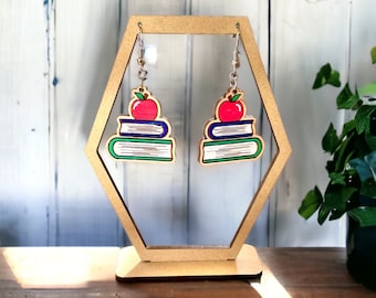 Pendientes de vuelta a la escuela, pendientes de profesor, joyería de profesor, pendientes de libro apilados, accesorios de vuelta a la escuela, regalos de profesor, pendientes de libro