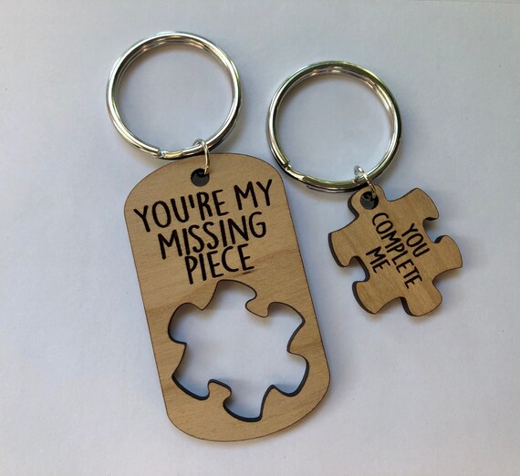 My Missing Piece 11 year anniversary wedding anniversary gift steel Puzzle keychain, personalised Wedding gift Couples keyring