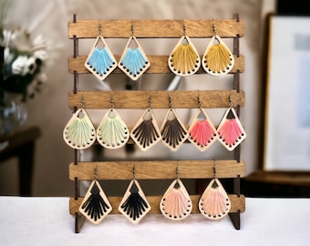 Embroidery earrings, wooden earrings, boho earrings, festival earrings, summer earrings