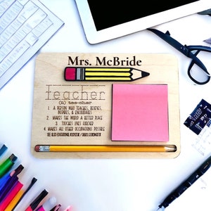 Teacher sticky note holder, personalized teacher gift, teacher note pad holder,