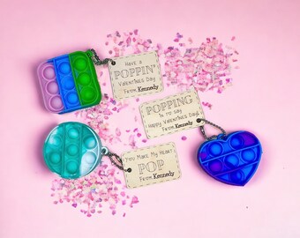 San Valentín para niños, llaveros pop-it, intercambio de San Valentín para el aula, tarjetas pop-it