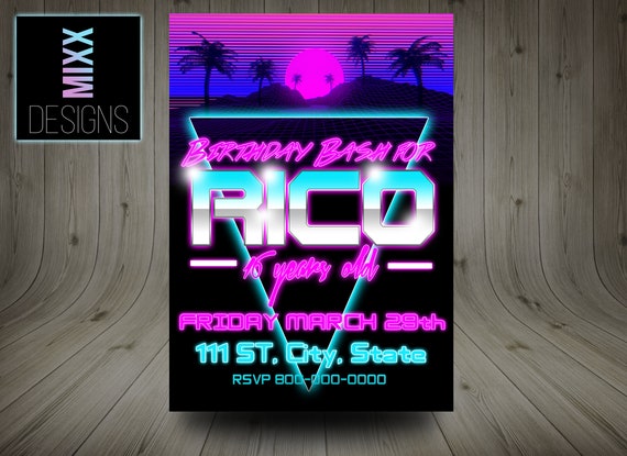 80s Retro Outrun Miami Vice City Party Invite Etsy