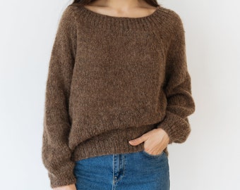 Brown Sweater, Hand Knitted Sweater, One Size, Woman Sweater, Wool Sweater, Warm Sweater, Hand Knitting, Mohair Alpaca, Soft Yarn