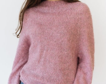 Pink Sweater, Hand Knitted Sweater, One Size, Woman Sweater, Wool Sweater, Warm Sweater, Hand Knitting, Mohair Alpaca, Soft Yarn