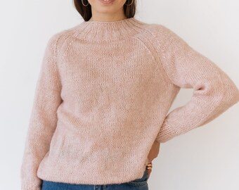 Pink Sweater, Hand Knitted Sweater, One Size, Woman Sweater, Wool Sweater, Warm Sweater, Hand Knitting, Mohair Alpaca, Soft Yarn