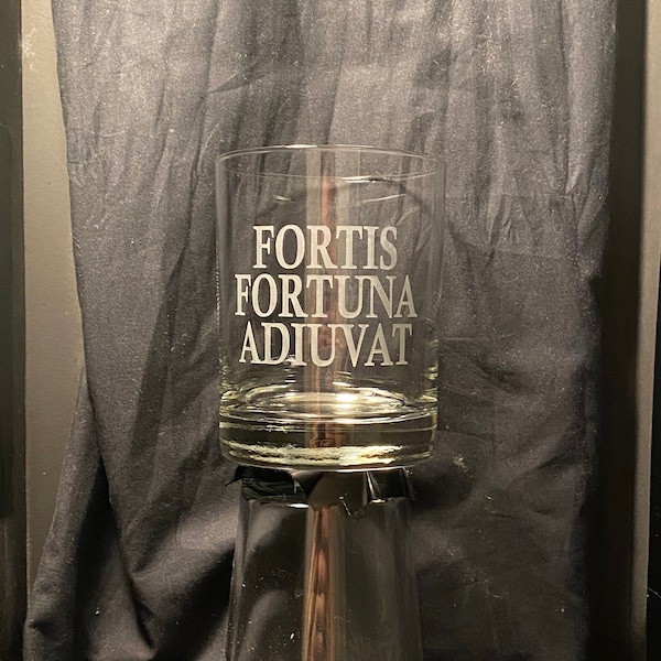 Great Gift for fans of Keanu Reeves - "Fortis Fortuna Adiuvat" sandblasted etched glass drinkware