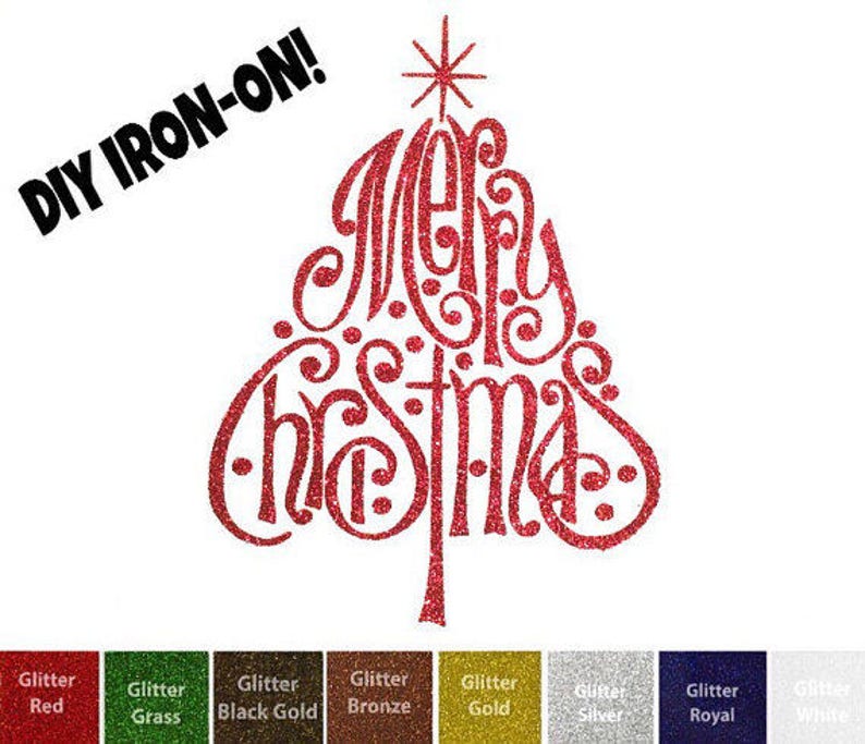 Diy MERRY CHRISTMAS TREE Iron on Vinyl Applique Decal Shirt Etsy