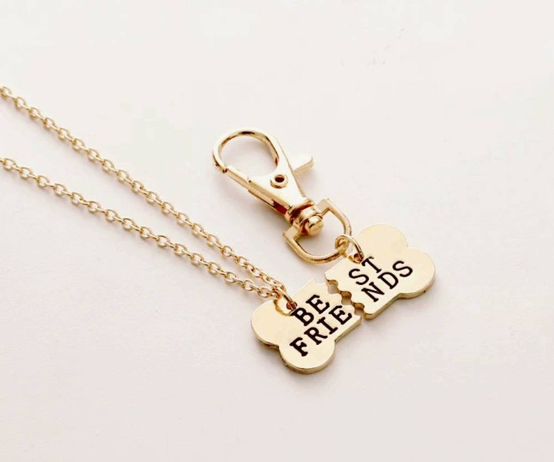 Dog Best Friends Necklace and Dog Tag. Gold Dog necklace, Dog Bone, BFF, Rescue Dog, Puppy, Gift for a Dog image 1