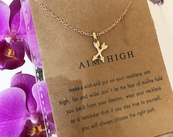 Arrow Cross Aim High Delicate Necklace, Gold Dainty Necklace, Boho Necklace, Bohemian, Gift