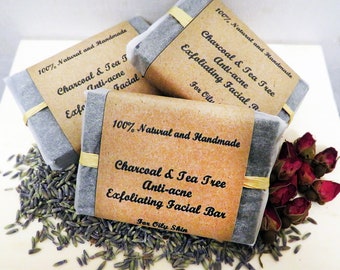 Charcoal Face Bar, Charcoal Tea Tree Peppermint, Exfoliating, Oily skin, Anti Acne, Handmade, Natural, Activated Charcoal Soap, Face Scrub